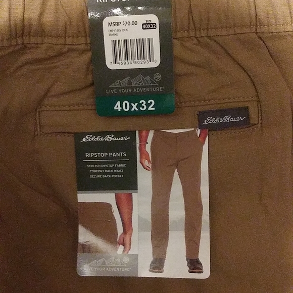 !NWT MENS EDDIE BAUER RIPSTOP PANTS,KHAKI, 40X32,NWT! - Picture 4 of 6